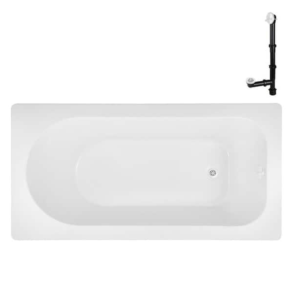 Streamline 60 in. x 32 in. Rectangular Acrylic Soaking Drop-In Bathtub, with Reversible Drain in Glossy White