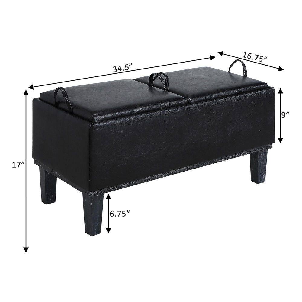 Brentwood Black Faux Leather Storage Ottoman with Reversible Trays