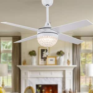 52 in. Integrated LED White Crystal Ceiling Fan with Light and Remote Control, Reversible