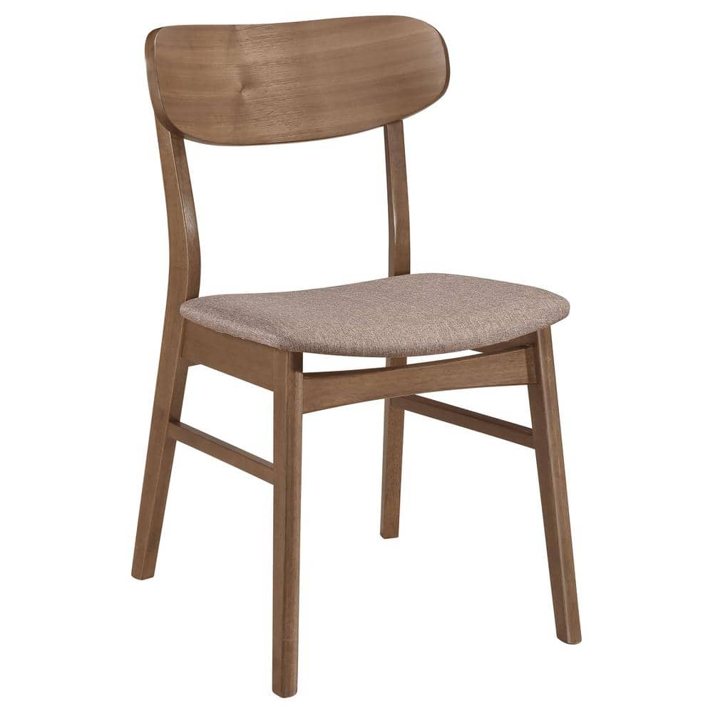 Walnut and Brown Upholstered Mid-Century Modern Side Chair Set