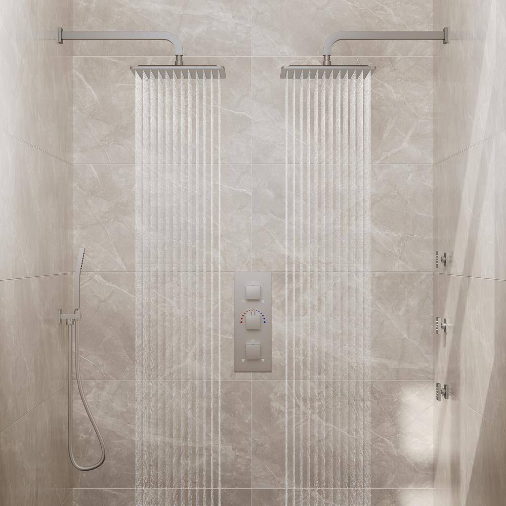 Brushed Nickel Dual 12" Rainfall Shower System with Handheld and Jets