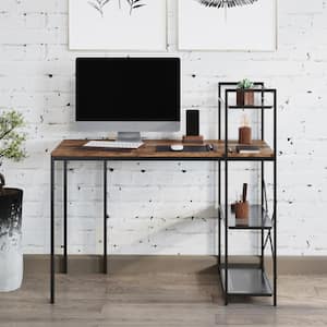 41.25 in. Rustic Brown Rectangular All-in-One Computer Desk with Shelves - Modern Industrial Style, Wood and Steel