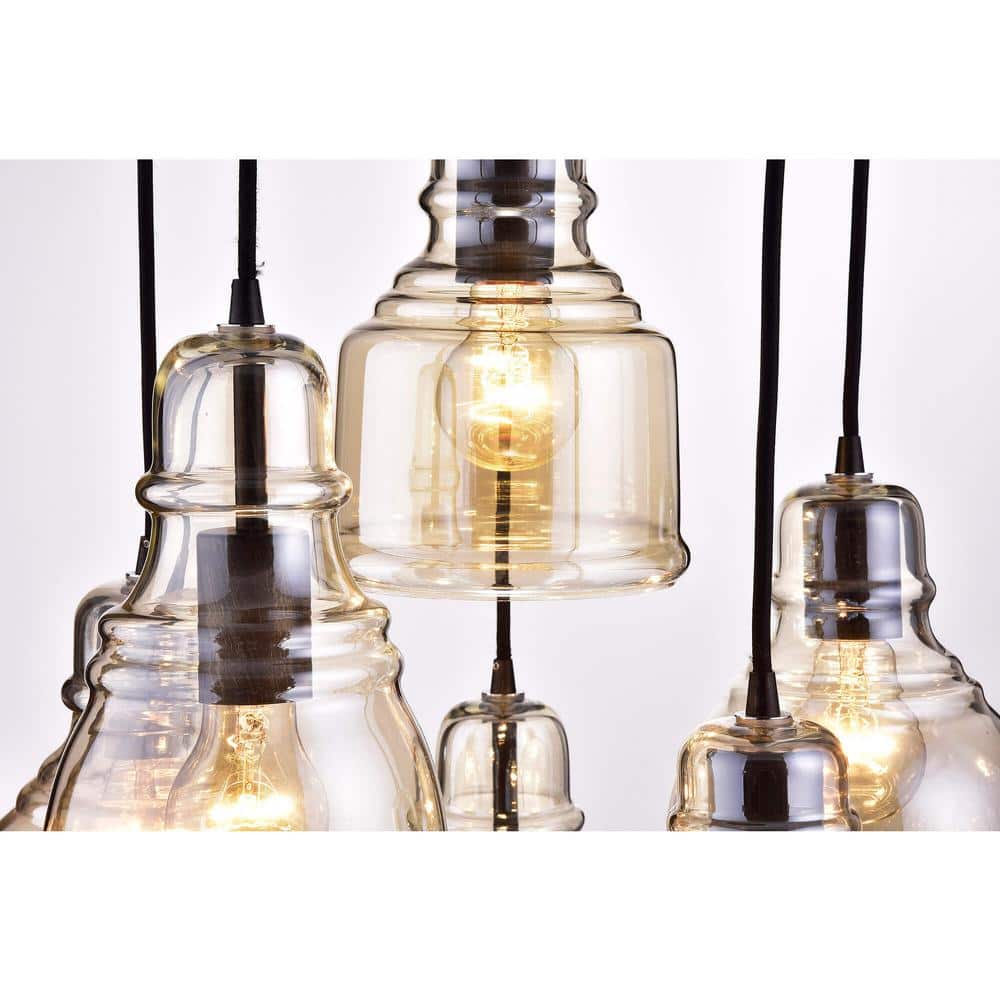 Mariana Cognac Glass and Antique Black 6-Light Pendant