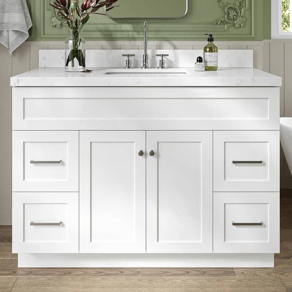 ARIEL Hamlet 48.25 in. W x 22 in. D x 36 in. H Single Sink Freestanding Bath Vanity in White with Carrara White Quartz Top