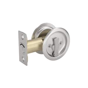 2-7/16 in. (62 mm) Brushed Nickel Round Pocket Door Pull with Privacy Lock