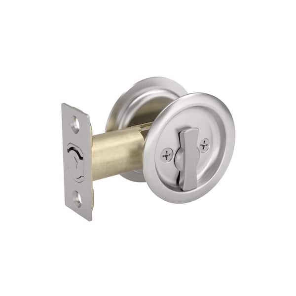 Onward 2-7/16 in. (62 mm) Brushed Nickel Round Pocket Door Pull with Privacy Lock
