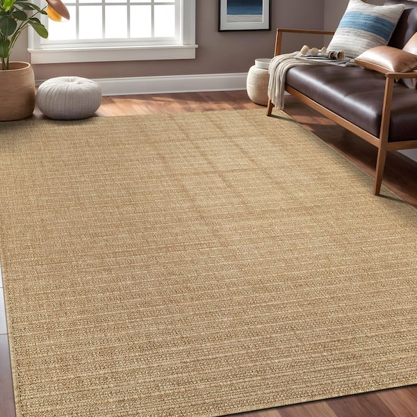 Lomira Gold 5 ft. x 7 ft. Striped Washable Easy Jute Indoor Area Rug