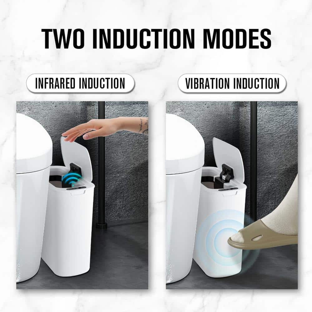 White Plastic Touchless Motion Sensor Bathroom Trash Can, 2.6 Gallon