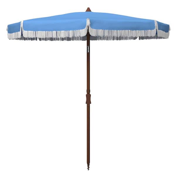 9 vinyl patio umbrella allen + roth 9-ft Aluminum Tan Auto-tilt Market Patio Umbrella Polyester one_size
