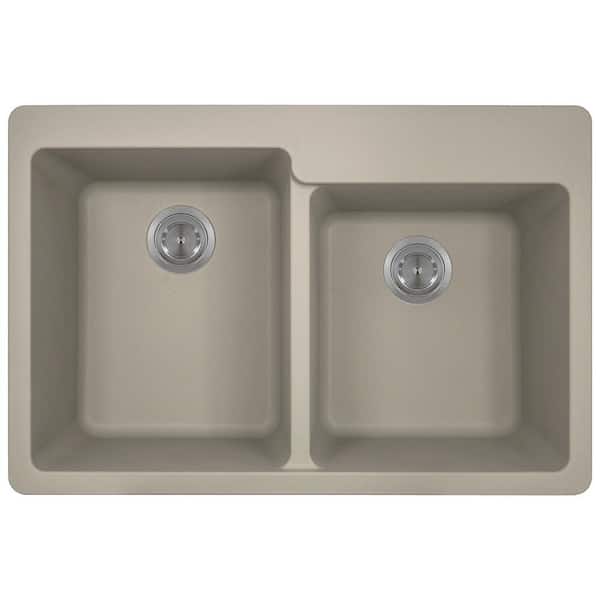 MR Direct Slate Quartz Granite 33 in. Double Bowl Drop-In Kitchen Sink