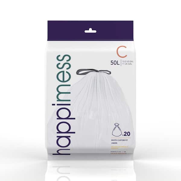 simplehuman Code U Custom Fit Drawstring Trash Bags in Dispenser Packs, 20  Count, 55 Liter / 14.5 Gallon, White
