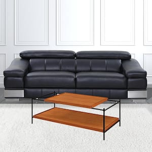 48 in. Grey, Black Rectangle Wood Coffee Table with Shelves, Storage