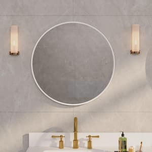 BELLA 24 in. W x 24 in. H Round Aluminum Framed Wall-Mounted Bathroom Vanity Mirror in White