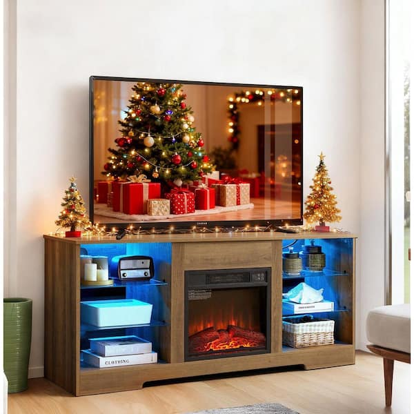 SUNRINX 58 in. W Freestanding Wooden with LED Lights and USB