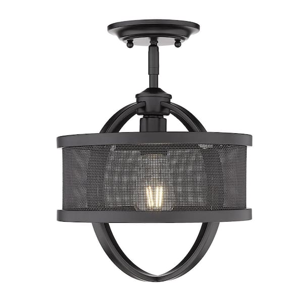 Golden Lighting Colson 10.875 in. 1-Light Matte Black Semi-Flush Mount