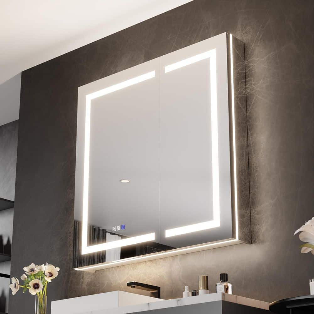 Smart 36 in. W x 36 in. H Square Aluminum Medicine Cabinet with Mirror, Front and Back Lighting, Outlet, 5X Magnifier price history on PriceWatchPro