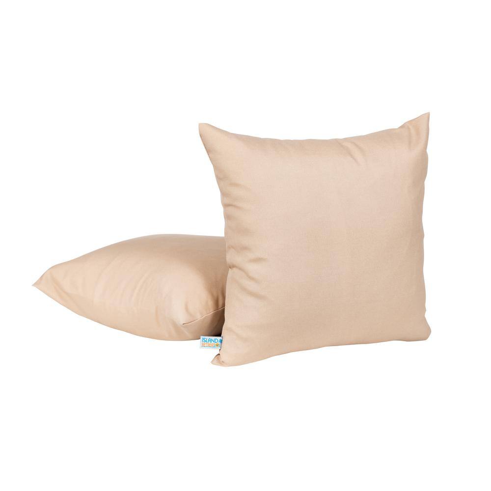 Champagne Beige Square Outdoor Throw Pillow Set with Polyfiber Fill
