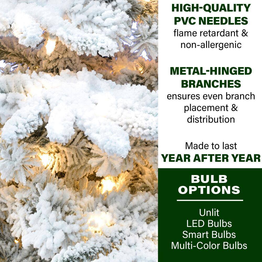 6.5 ft. White Flocked Pine Christmas Tree with LED Lights