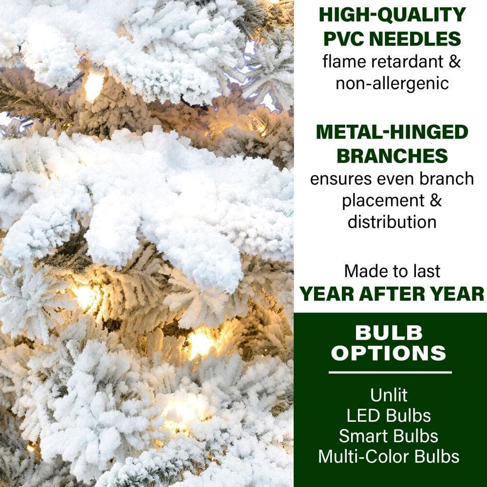 6.5-Ft Flocked Pine Valley Christmas Tree with Multicolor LED Lights