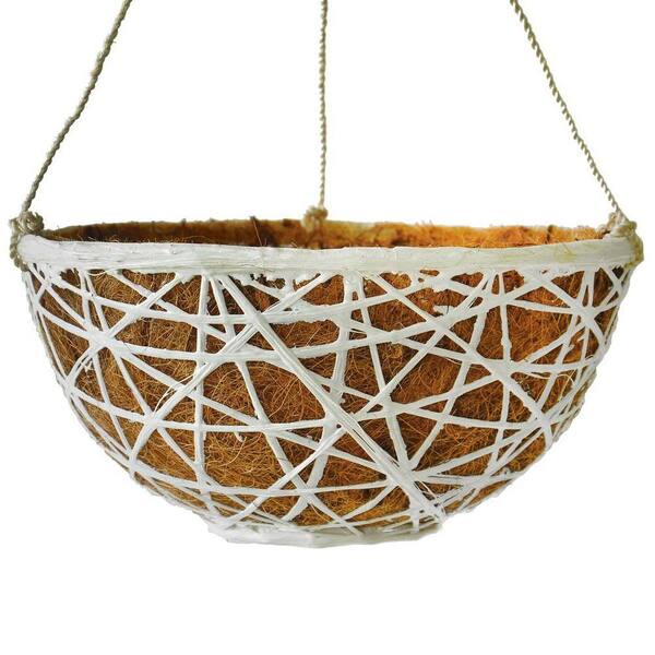 MPG 14 in. Dia Woven Hanging Planter with Coco Liner in White Finish-DISCONTINUED