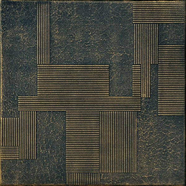 A La Maison Ceilings Vectors Black Gold 1.6 ft. x 1.6 ft. Decorative Foam Glue Up Ceiling Tile (21.6 sq. ft./case)