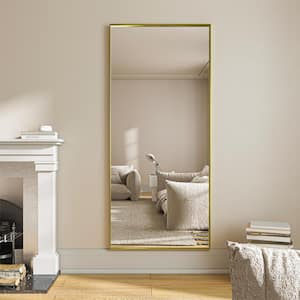 32 in. W x 72 in. H Gold Aluminum Rectangle Framed Tempered Glass Wall-Mounted Full Mirror