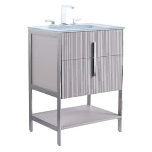 24 in. W x 18 in. D x 33.5 in. H Bath Vanity in Bright Taupe with Glass Single sink Top in White with Chrome Hardware