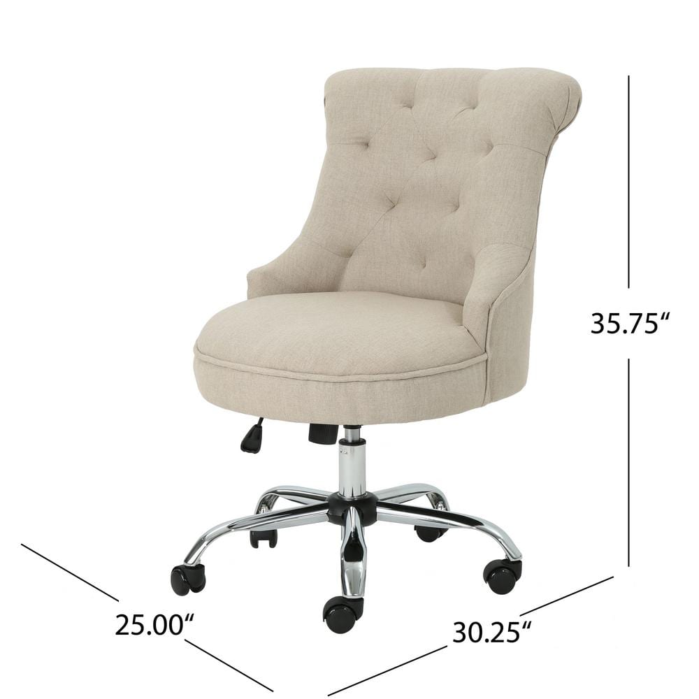 Light Brown Tufted Fabric Swivel Desk Chair with Chrome Base