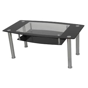 44 in. Black/Clear Large Rectangle Glass Coffee Table with Chrome Plated Legs