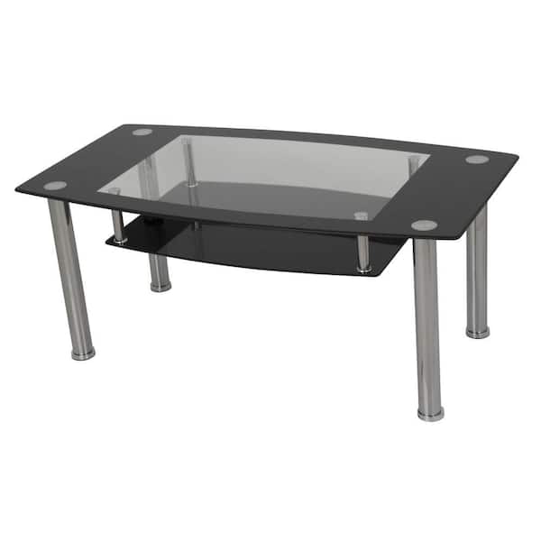 AVF 44 in. Black/Clear Large Rectangle Glass Coffee Table with Chrome Plated Legs