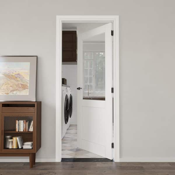 28 in. x 80 in. 1/2 Lite Tempered Clear Glass White Primed Solid Core MDF Interior Door Slab