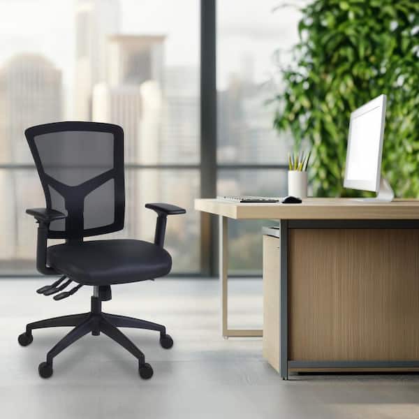Vinyl Ergonomic Mesh High-Back Multi-Function Task Chair in Black with Adjustable Arms