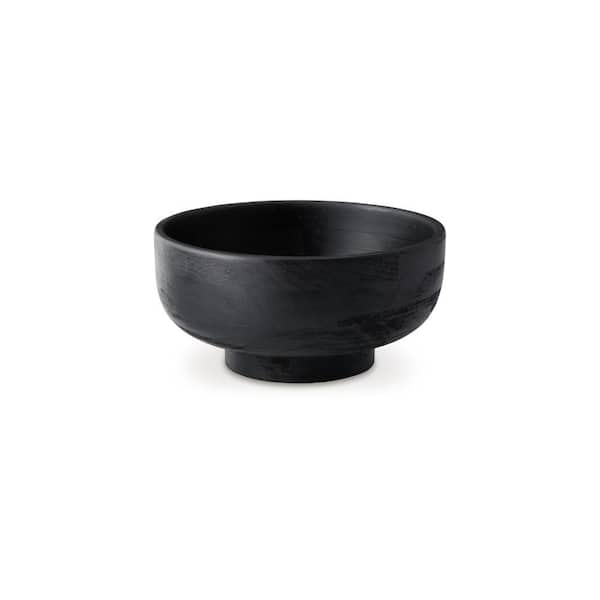 Benjara Black Wood Decorative Bowl with Pedestal Round Base