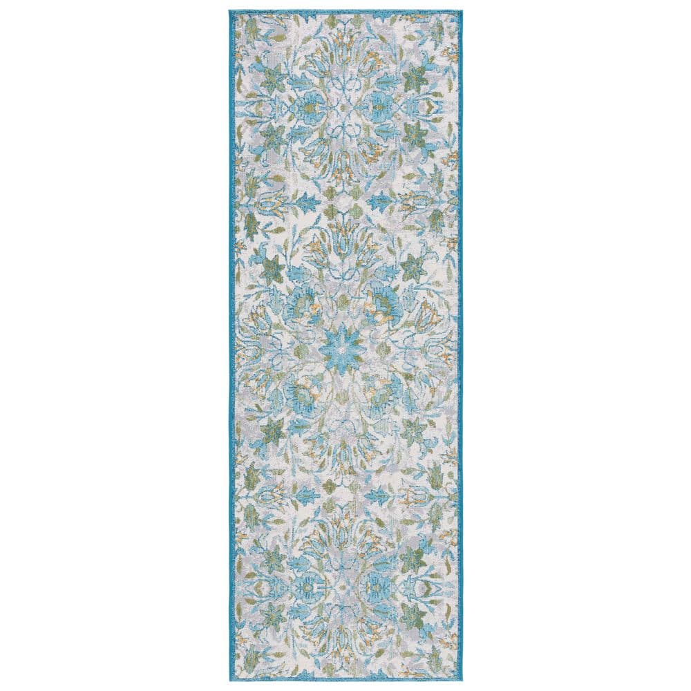 Barbados Ivory/Light Blue 3 ft. x 8 ft. Floral Medallion Indoor/Outdoor Runner Rug price history on PriceWatchPro