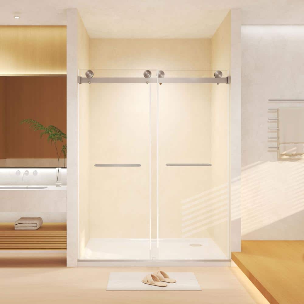 "44 in.-48 in.W x 74 in.H Frameless Double Sliding Shower Door in Nickel Finish with 5/16""in. Tempered Glass" price history on PriceWatchPro