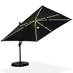 10 ft. Square Aluminum Cantilever Solar Powered LED Offset 360° Rotation Umbrella with Base, Gray