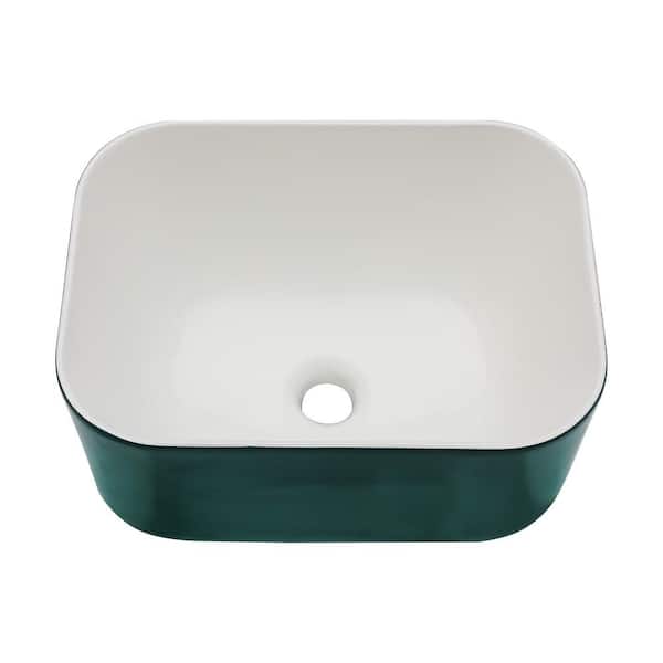 16 in. L x 12 in. W x 8.5 in. H Green Ceramic Rectangular Bathroom Vessel Sink