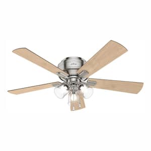 Crestfield 52 in. LED Indoor Low Profile Brushed Nickel Ceiling Fan with 3-Light Kit