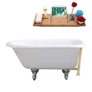 48 in. Cast Iron Clawfoot Non-Whirlpool Bathtub in Glossy White with Polished Gold Drain And Polished Chrome Clawfeet