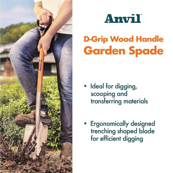 Anvil 28 in. D-Grip Short Wood Handle Garden Spade 77424-948 - The