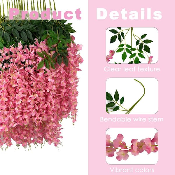 Afoxsos 1.18 in Pink Artificial Wisteria Flowers Hedges Panel