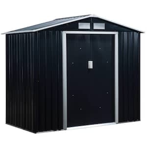 4 ft. x 7 ft. x 6 ft. Grey Metal Outdoor Backyard Shed with 4 Vents and 2 Sliding Doors
