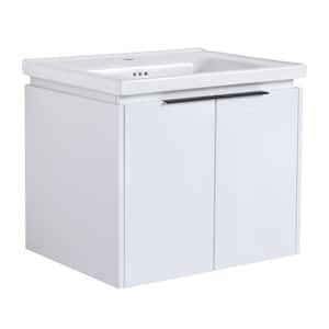 23.80 in. W x 18.50 in. D x 20.70 in. H Floating Wall-Mounted Bath Vanity in White with White Ceramic Top