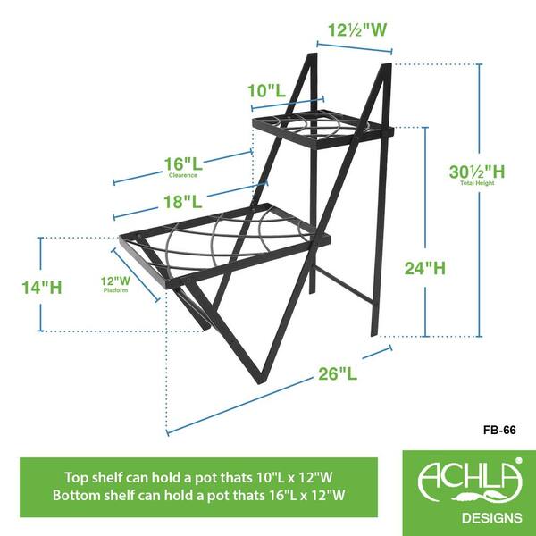 Achla Designs 30 5 In Tall Black Powder Coat Iron Modern Indoor Outdoor Zig Zag Duet Plant Stand Fb 66 The Home Depot