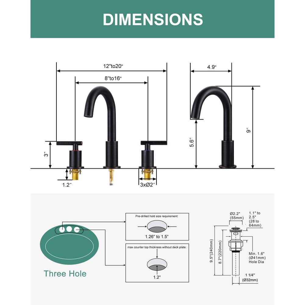 Oil Rubbed Bronze Double Handle Widespread Bathroom Faucet