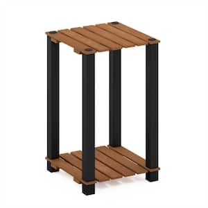 Turn-N-Tube 11.8 in. 2-Tier Natural/Black Teak Oil Wood Square End Table with open shelves