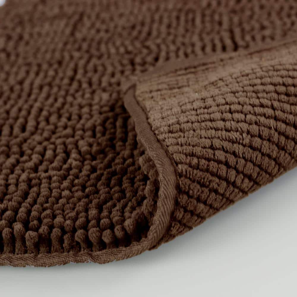 Brown Plush Shag Chenille Bath Mat Set