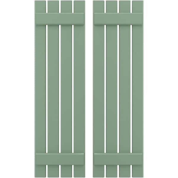 Ekena Millwork 15-1/2 in. W x 69 in. H Americraft 4-Board Exterior Real Wood Spaced Board and Batten Shutters in Track Green