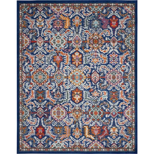 Nourison Passion Blue/Multicolor 8 ft. x 10 ft. Bordered Transitional Area Rug