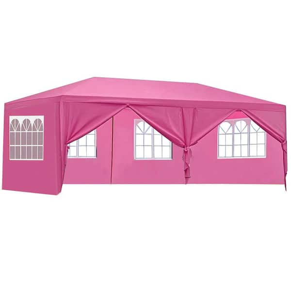 10 ft. x 20 ft. Pink Wedding Party Canopy Tent Outdoor Gazebo with 6 Removable Sidewalls